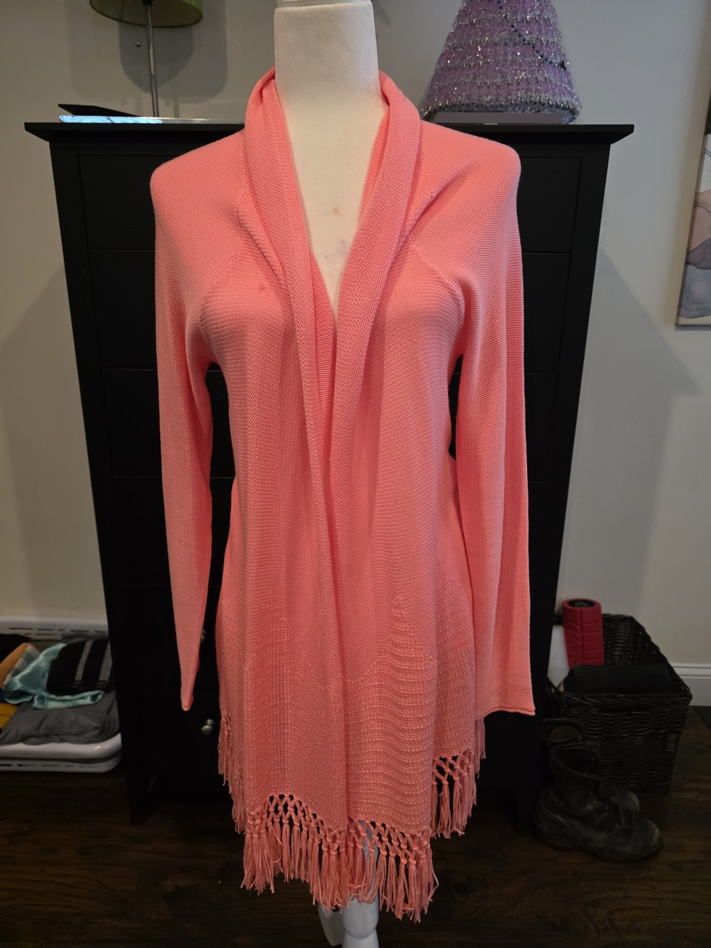 Lilly Pulitzer Coral Knit Fringe Cardigan